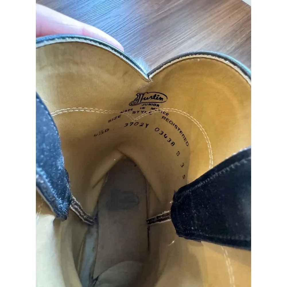 Justin cowboy boots,‎ juniors size 4.5 black smooth leather